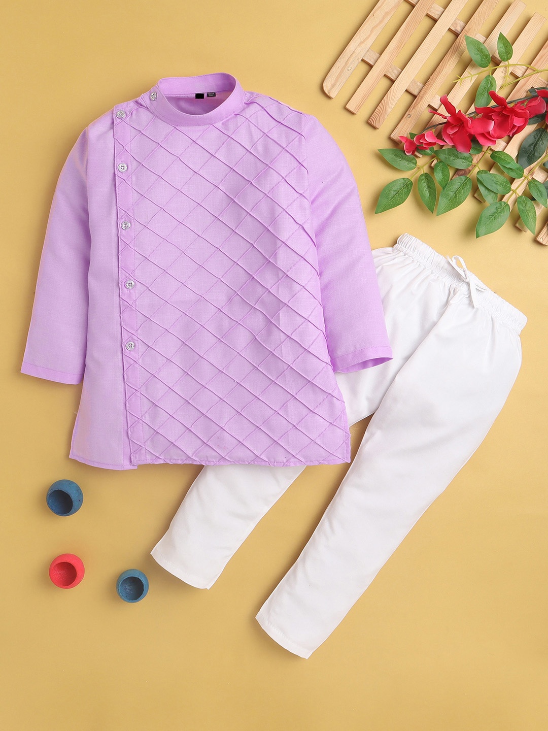 

Jeetethnics Boys Checked Kurta With Trousers, Lavender