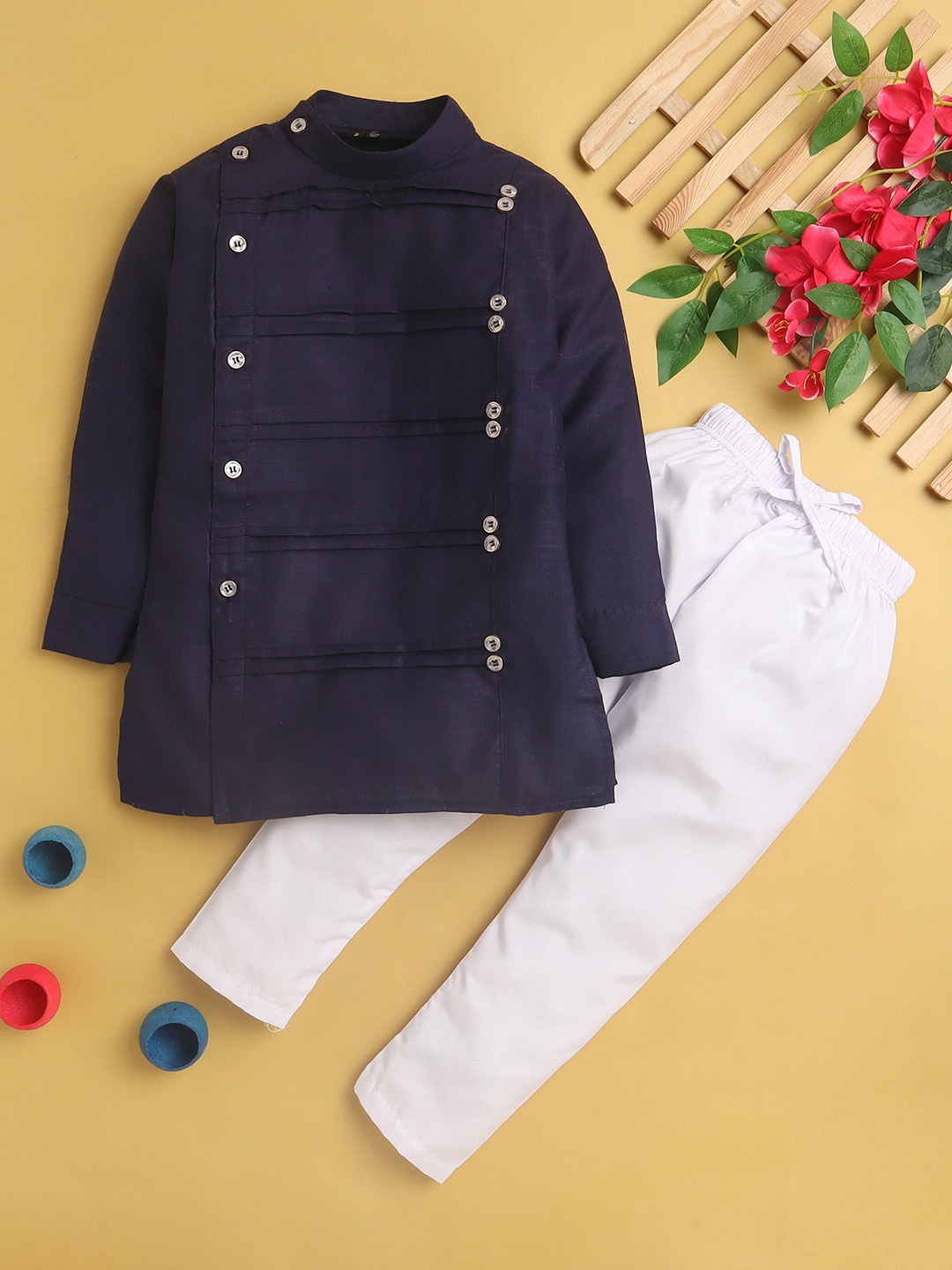

Jeetethnics Boys Self Design Regular Kurta With Pyjamas, Navy blue