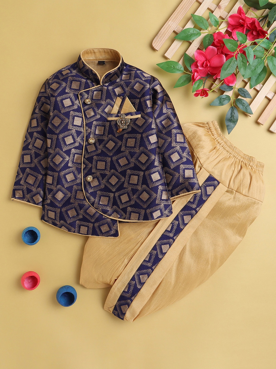 

Jeetethnics Boys Woven Design Regular Kurta With Dhoti Pants, Navy blue