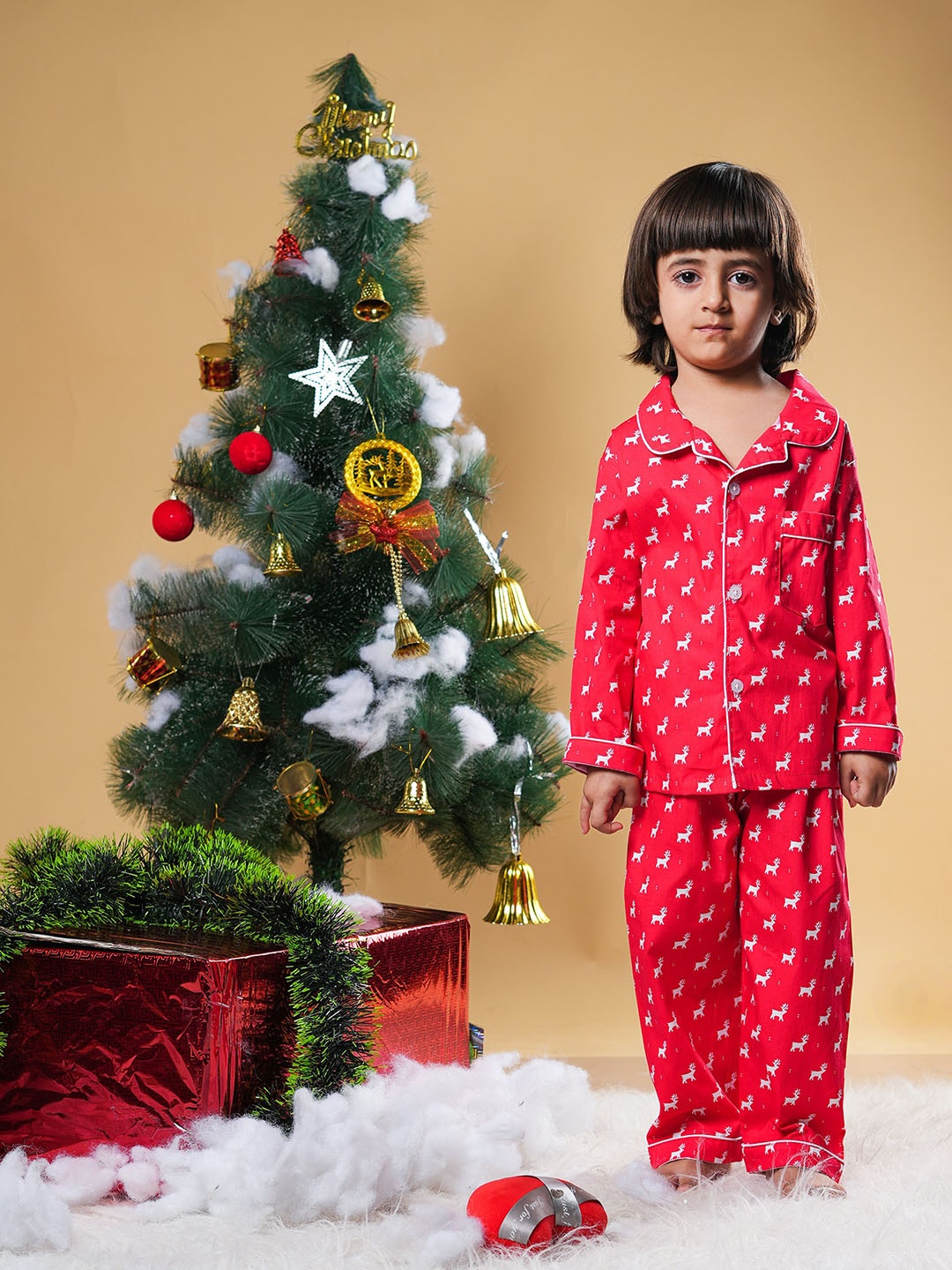 

Babywish Kids Christmas Dear Printed Pure Cotton Shirt With Pyjamas, Red