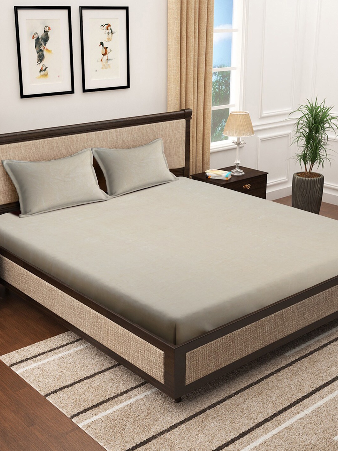 

SOKNACK Cream-Coloured 330 TC Fitted King Bedsheet with 2 Pillow Covers