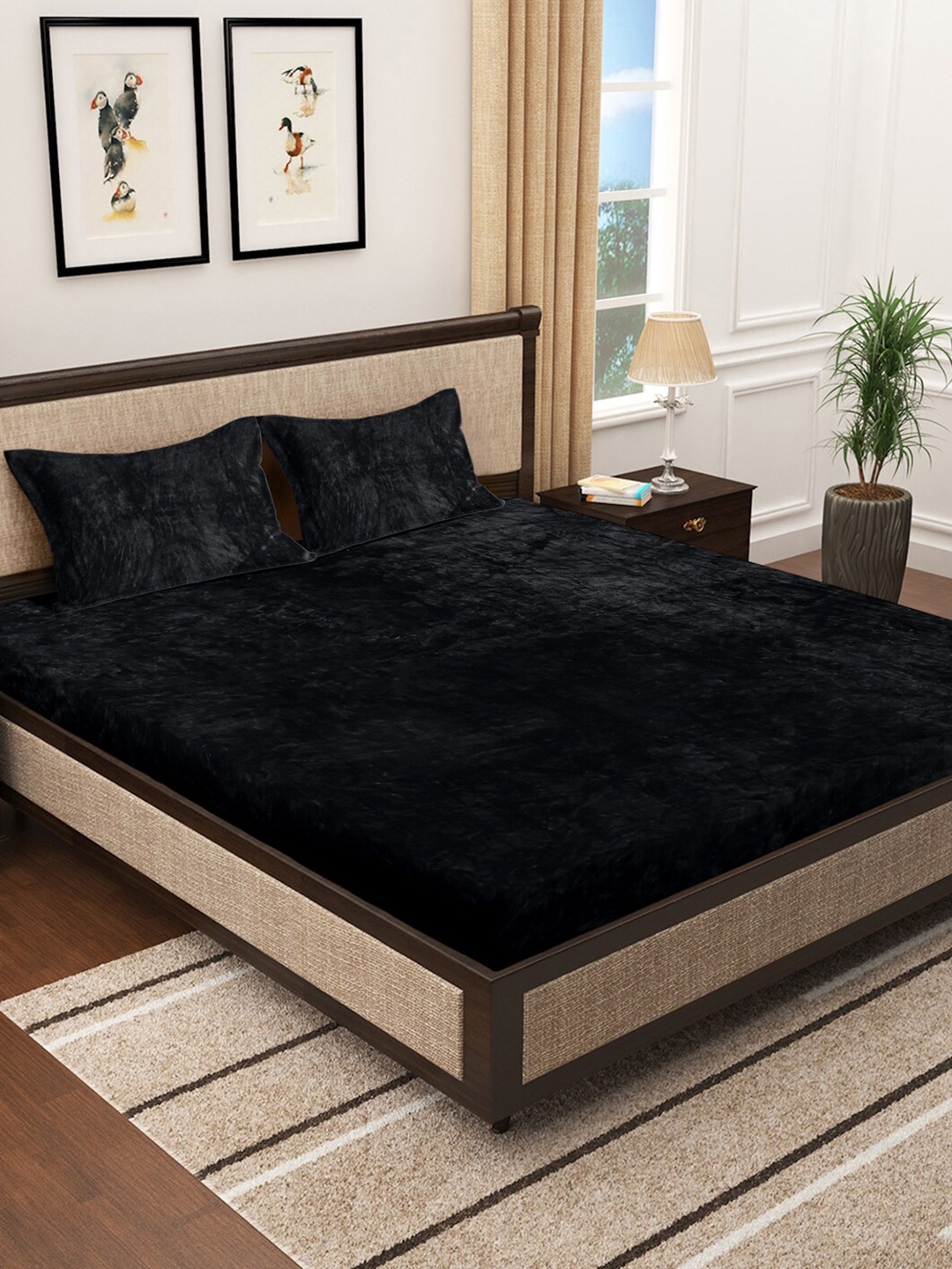 

SOKNACK Black 330 TC Fitted King Bedsheet with 2 Pillow Covers