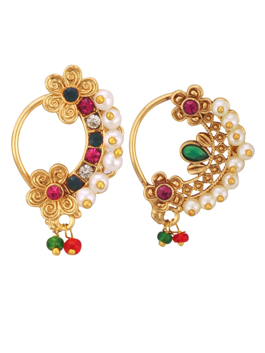 

Vighnaharta Set Of 2 Gold-Plated Artificial -Beaded & Stone-Studded Nosepins