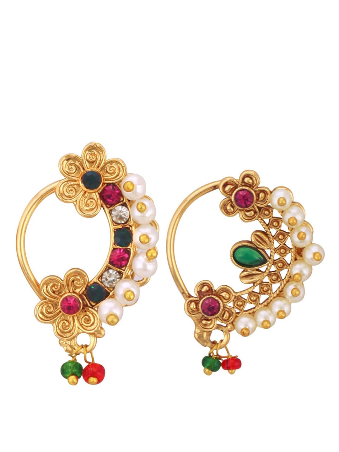 

Vighnaharta Set Of 2 Gold-Plated Stone-Studded & Pearl Beaded Nosepin