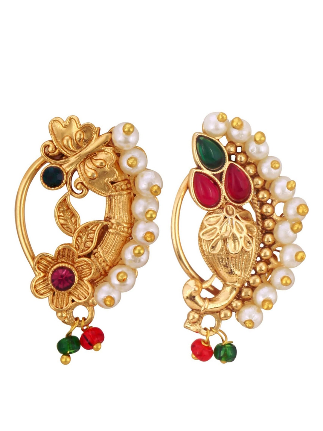 

Vighnaharta Set Of 2 Gold-Plated Stone-Studded & Artificial Beaded Septum Nosepin