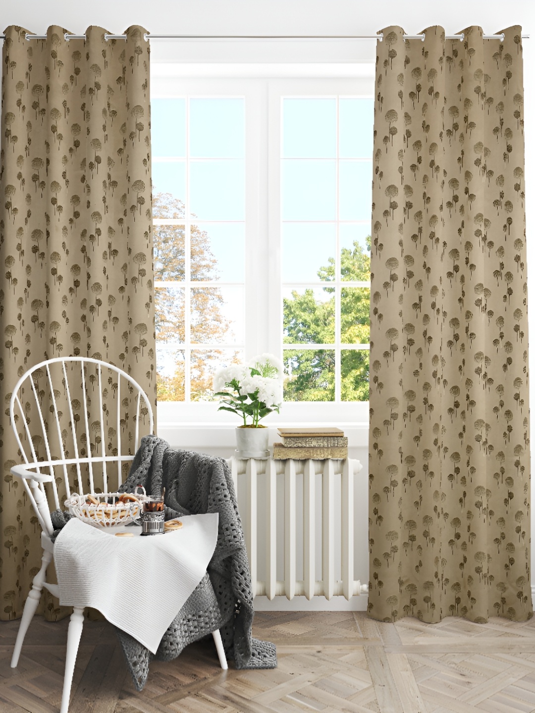 

LAFIONA Brown 2 Pcs Floral Room Darkening Long Door Curtains