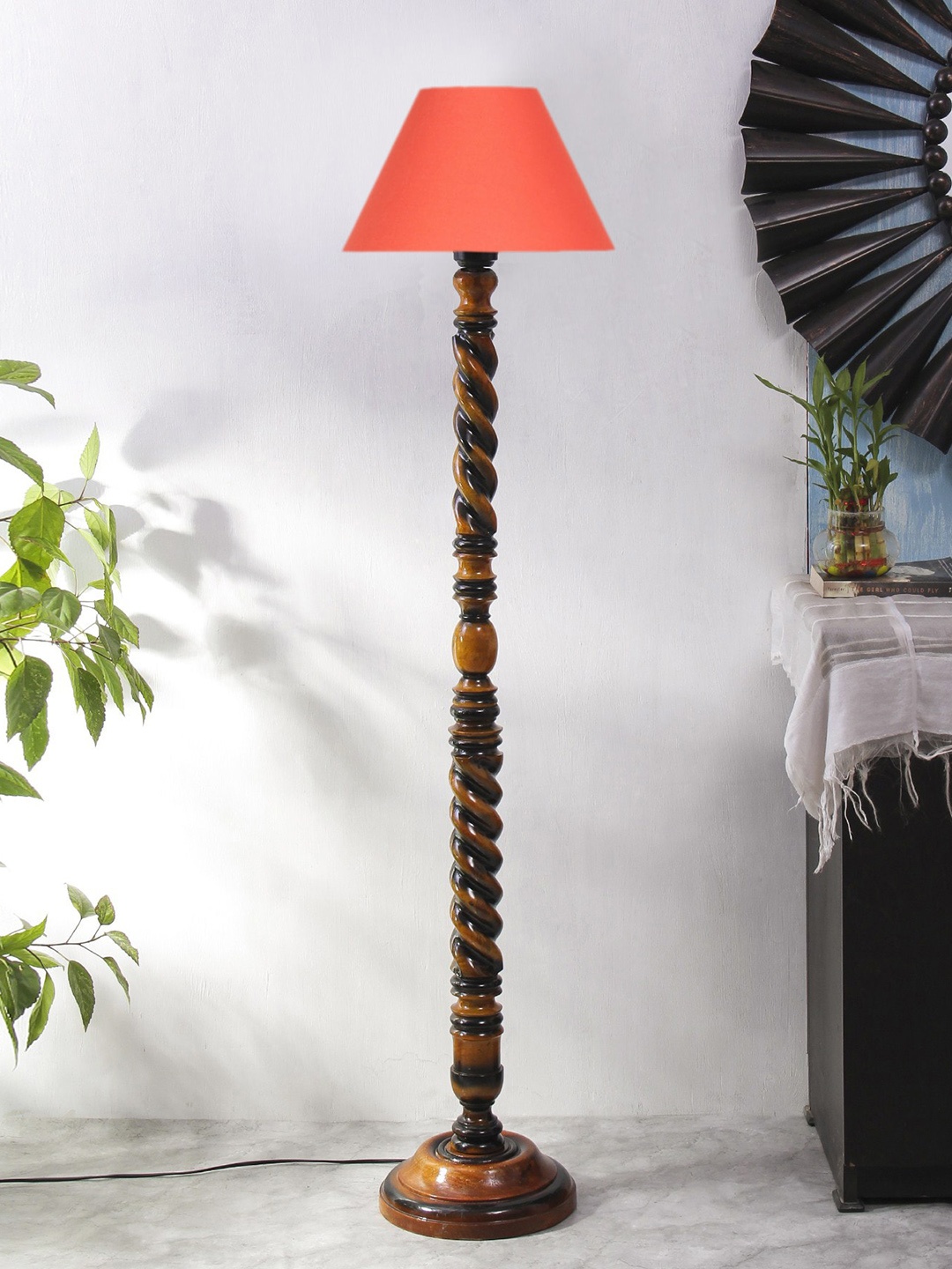 

Devansh Orange & Brown Closed Snake Wooden Floor Lamp with Shade
