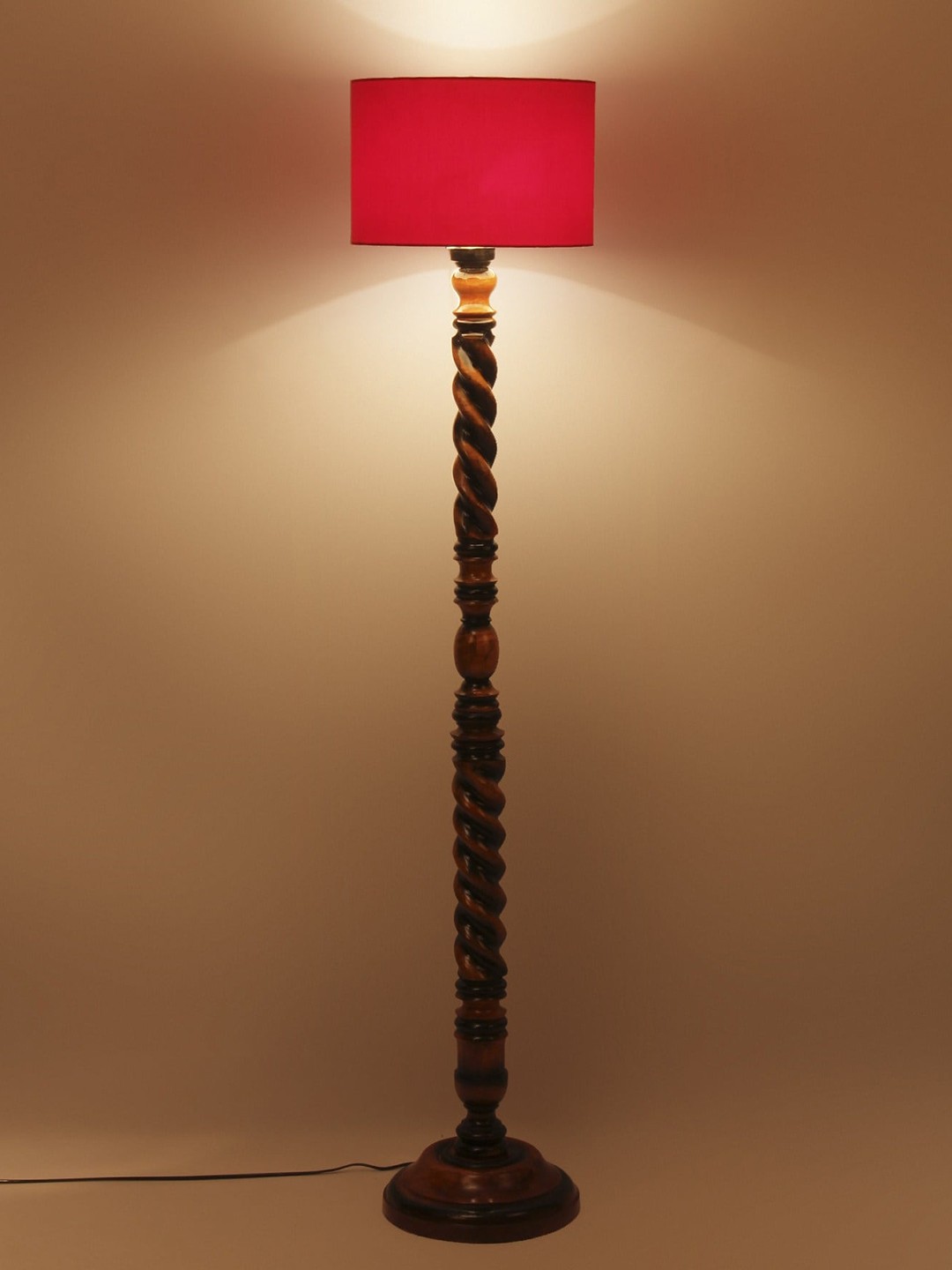 

Devansh Red & Brown Closed Snake Cotton Drum Wooden Floor Lamp With Cotton Shade