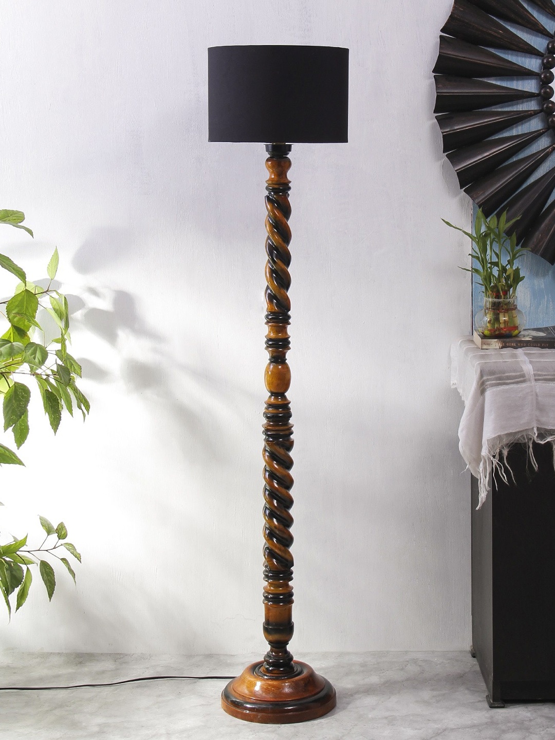 

Devansh Black Closed Snake Wooden Floor Lamp With Shade