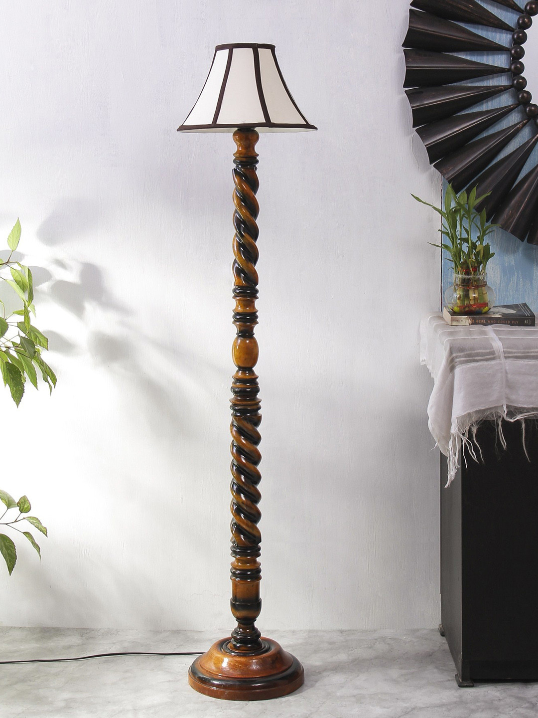 

Devansh White & Brown Wood Floor Lamp With Shade