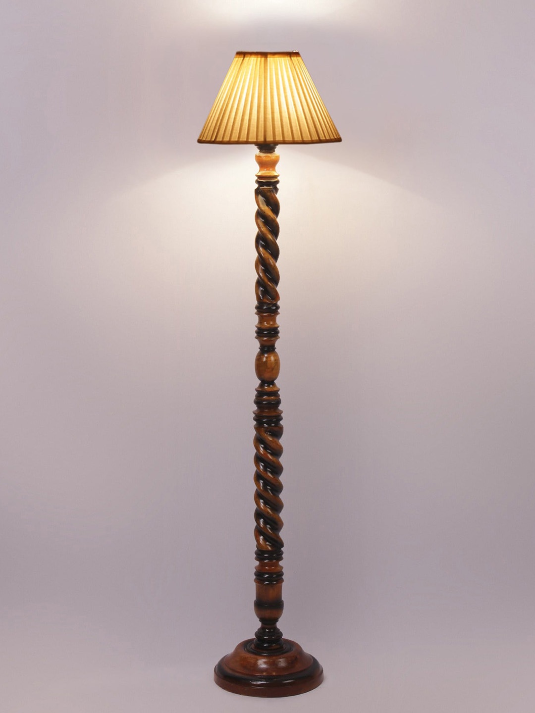 

Devansh White & Brown Closed Snake Wooden Frustum Floor Lamp With Cotton Shade