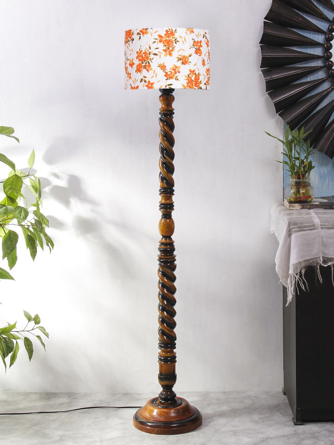 

Devansh Brown & White Cotton Drum Wooden Floor Lamps