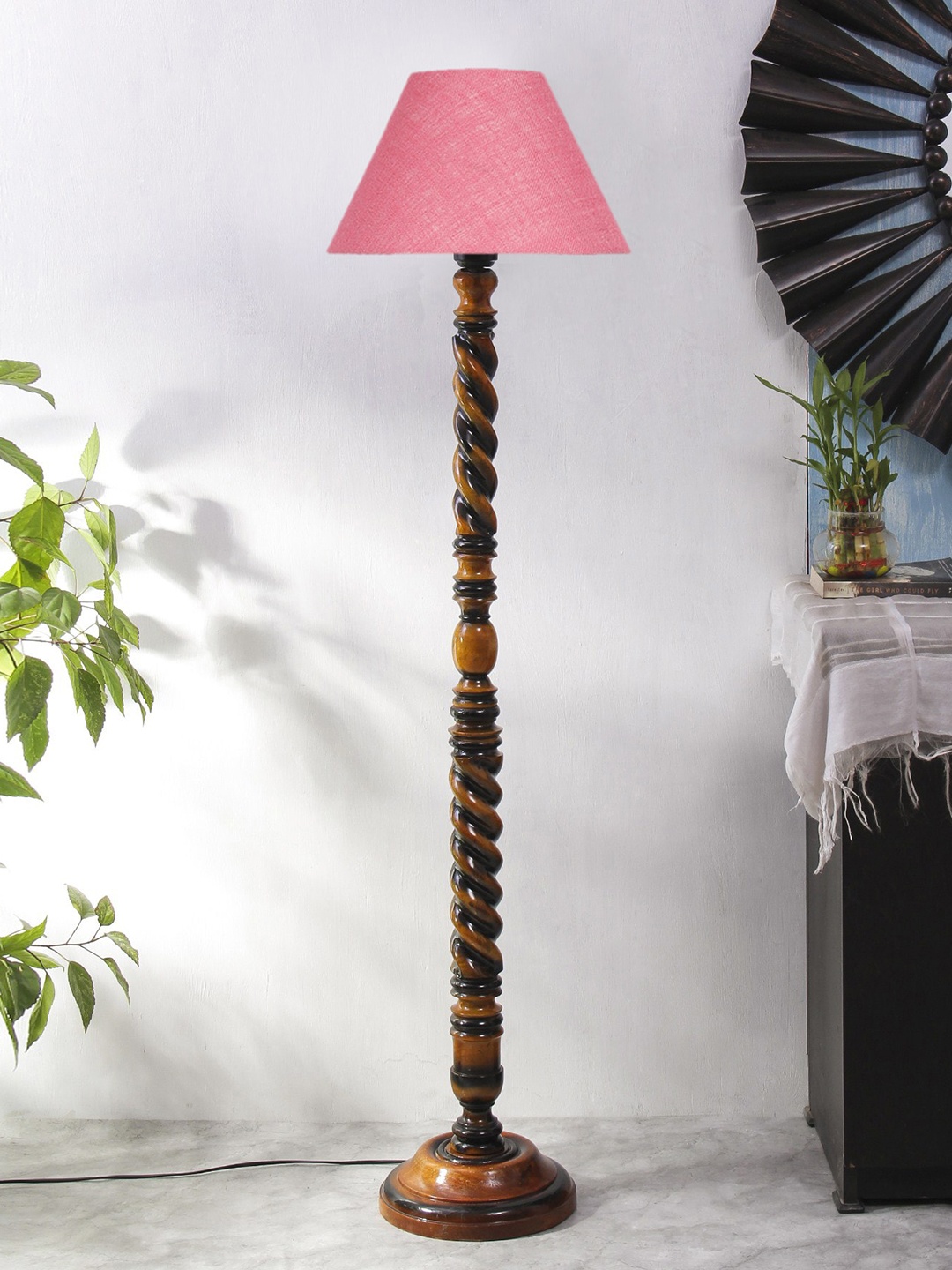 

Devansh Pink & Brown Wood Floor Lamp With Shade