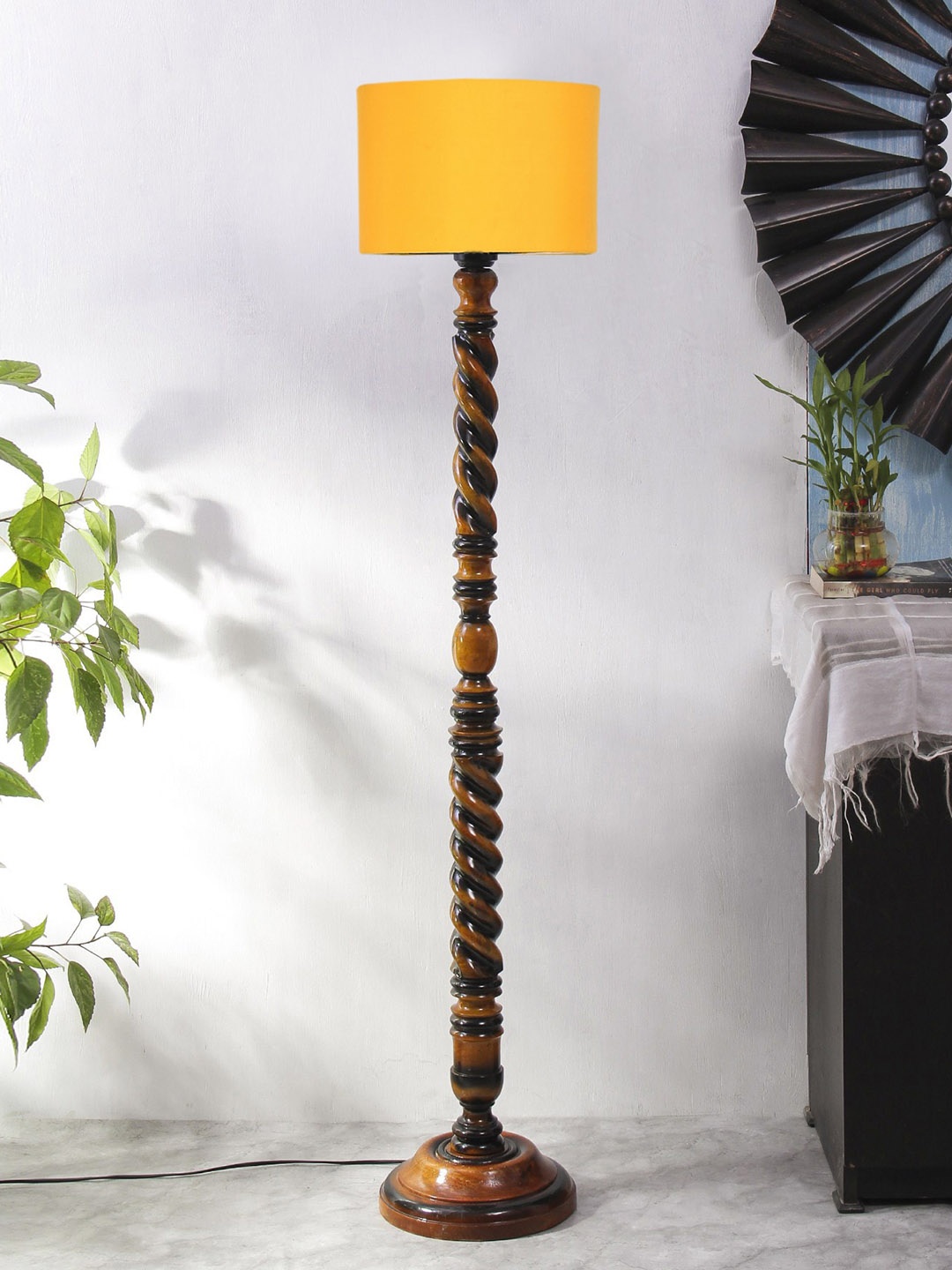 

Devansh Yellow Wooden Drum Shaped Floor Lamp