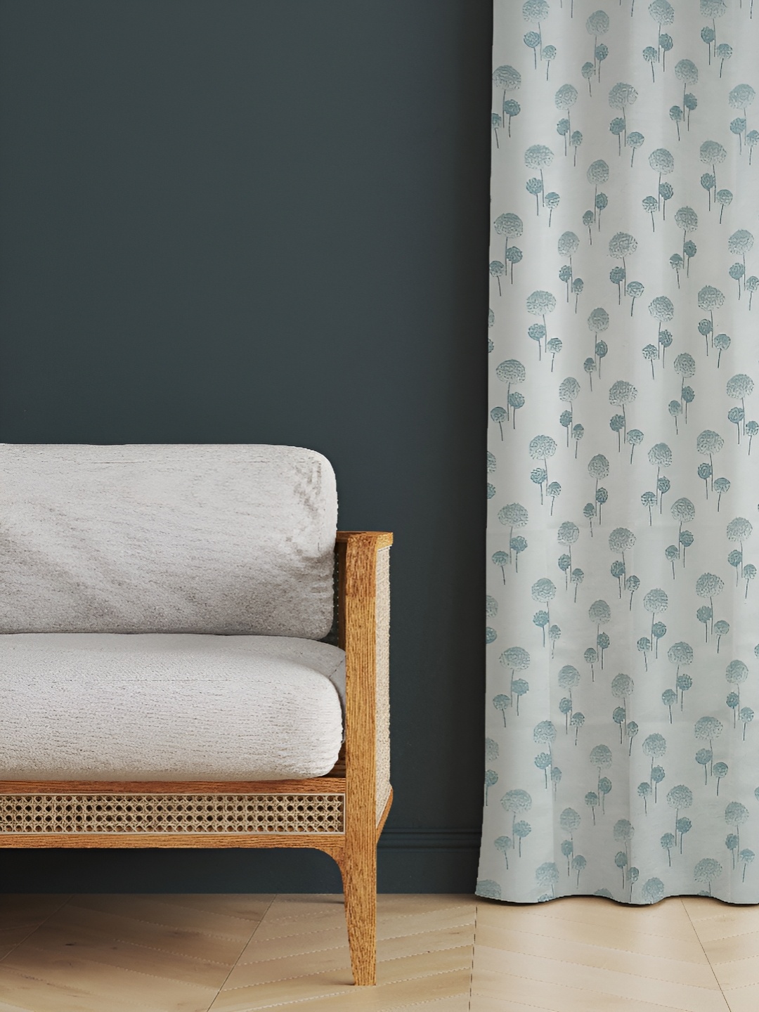 

luchom White & Grey Floral Cotton Room Darkening Long Door Curtains