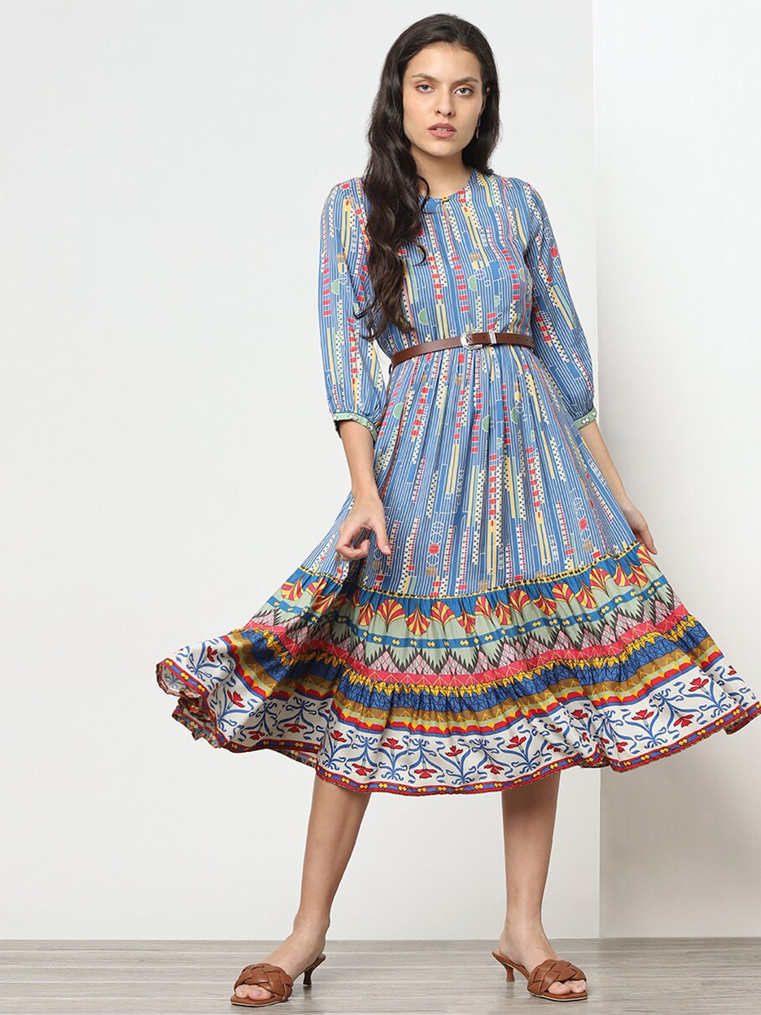 

Marigold Lane Geometric Printed A-Line Dress, Blue