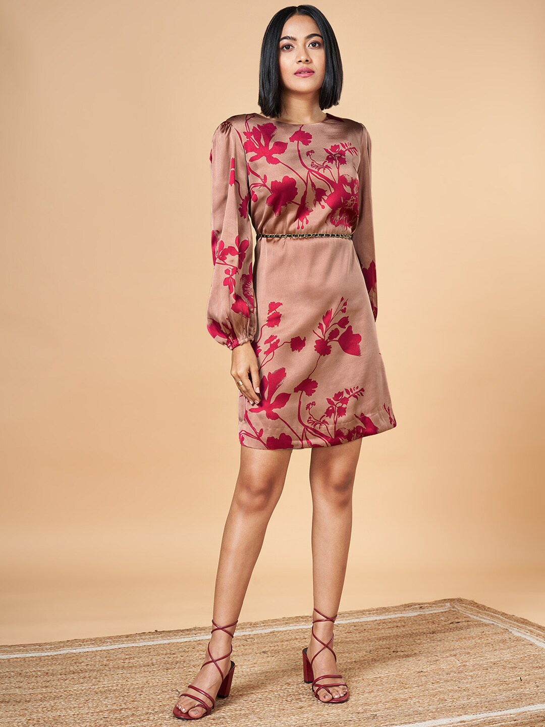 

Marigold Lane Floral Printed Silk Dress, Beige