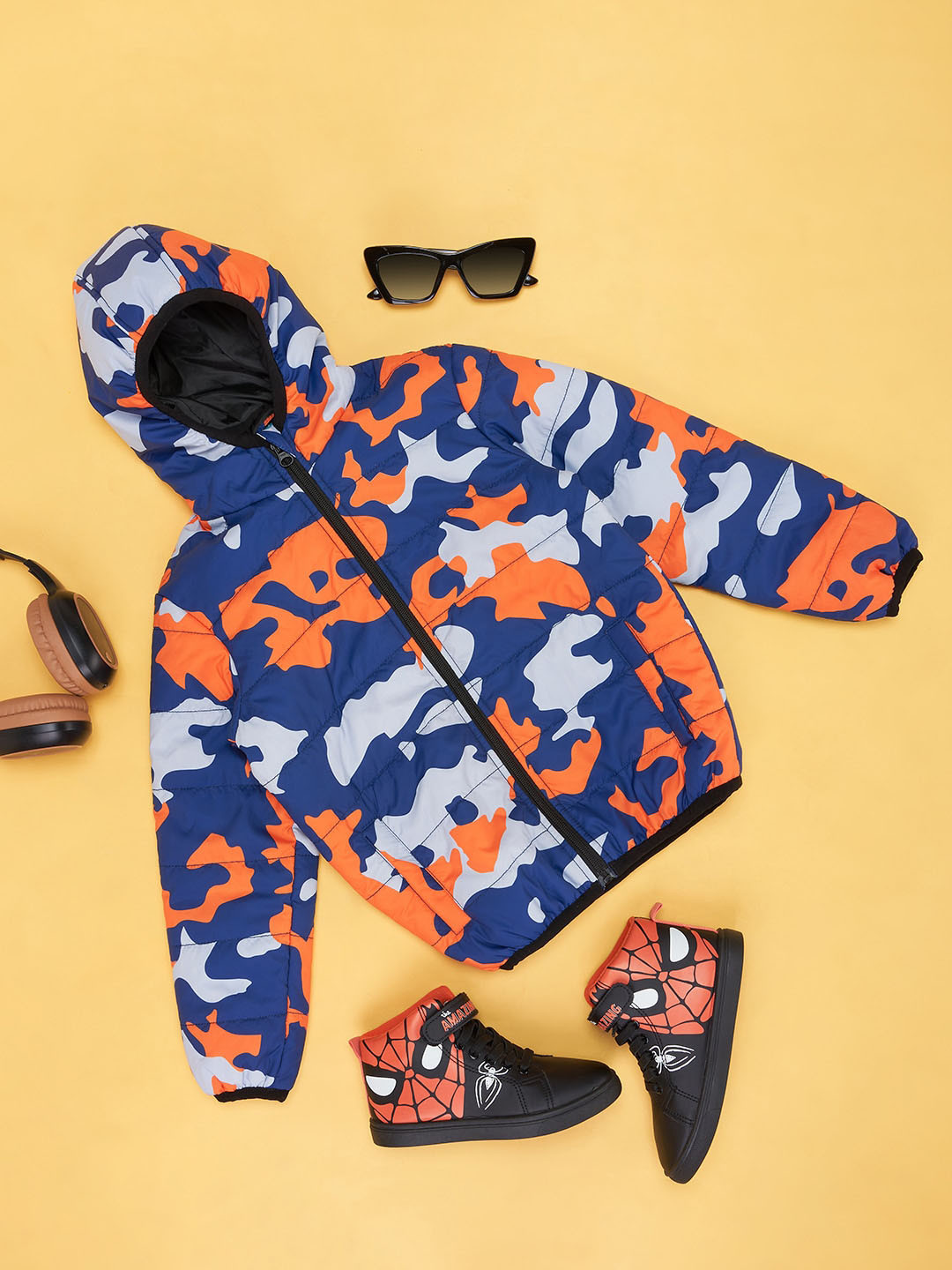 

YU by Pantaloons Boys Camouflage Printed Hooded Bomber Jacket, Blue