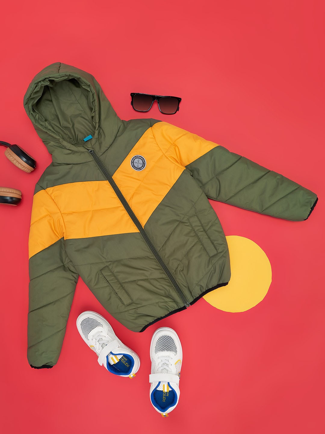 

YU by Pantaloons Boys Colourblocked Hooded Quilted Jacket, Green
