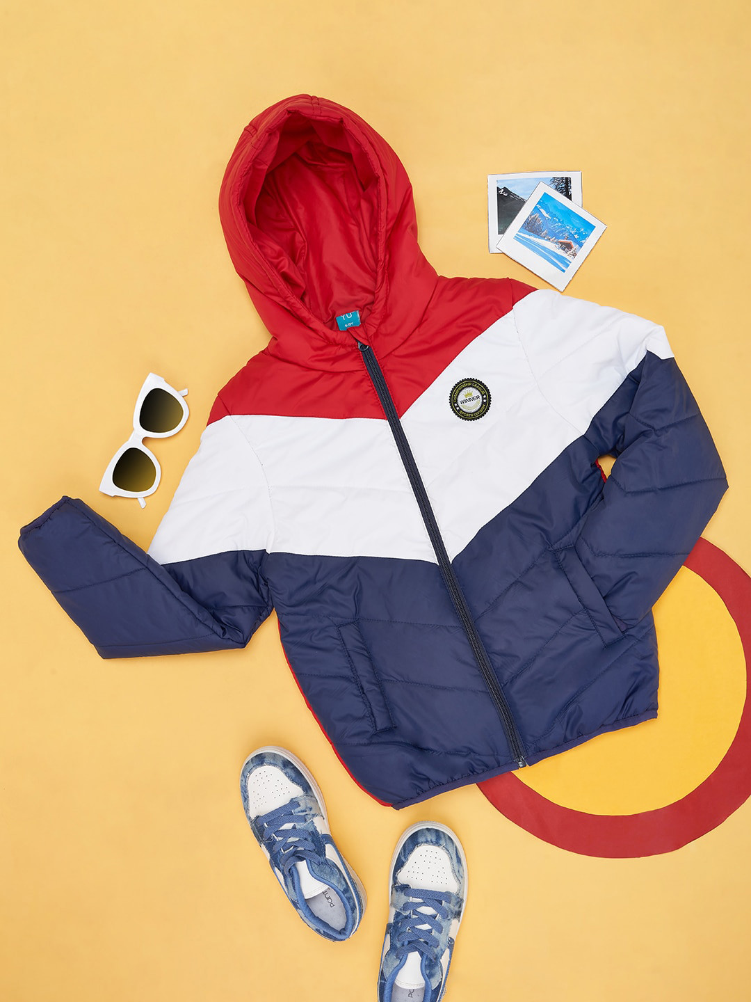 

YU by Pantaloons Boys Colourblocked Hooded Puffer Jacket, Red