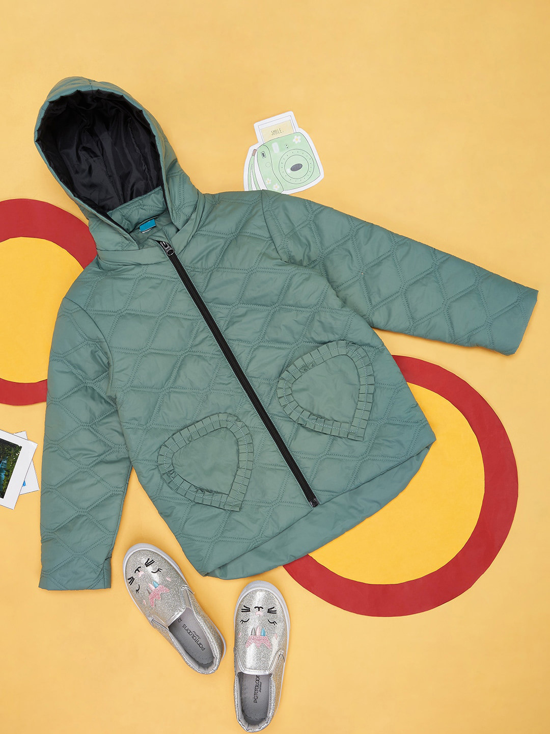 

YU by Pantaloons Girls Hooded Quilted Jacket, Green