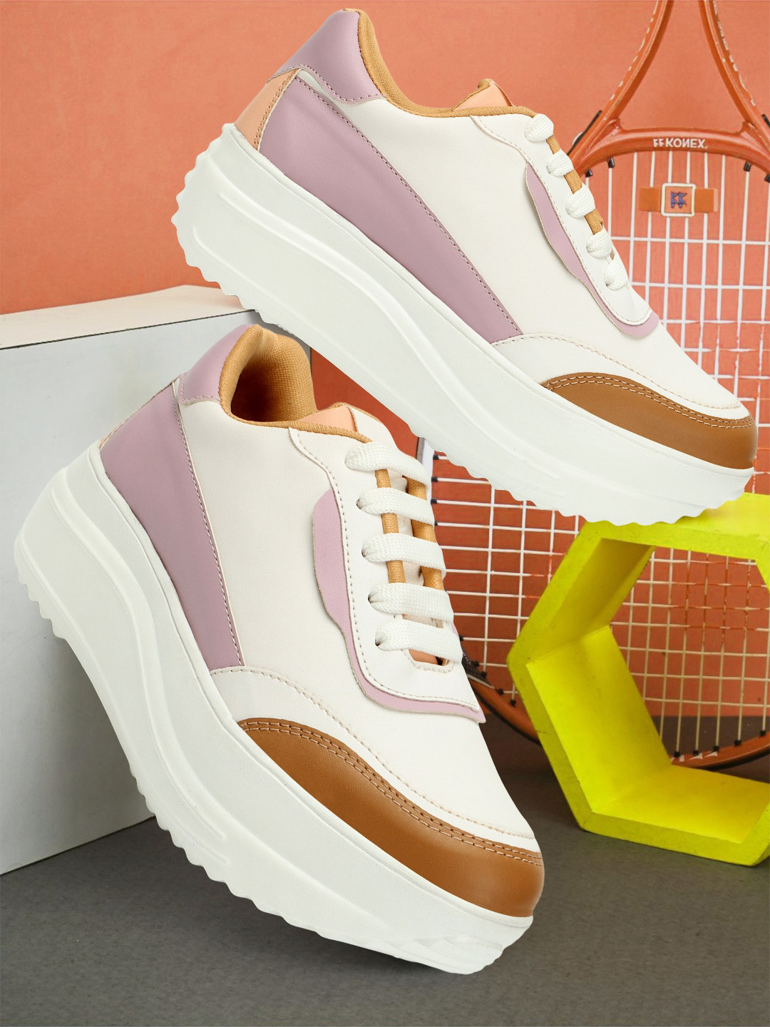 

The Roadster Lifestyle Co. Women White & Purple Colourblocked Comfort Flatforms Sneakers