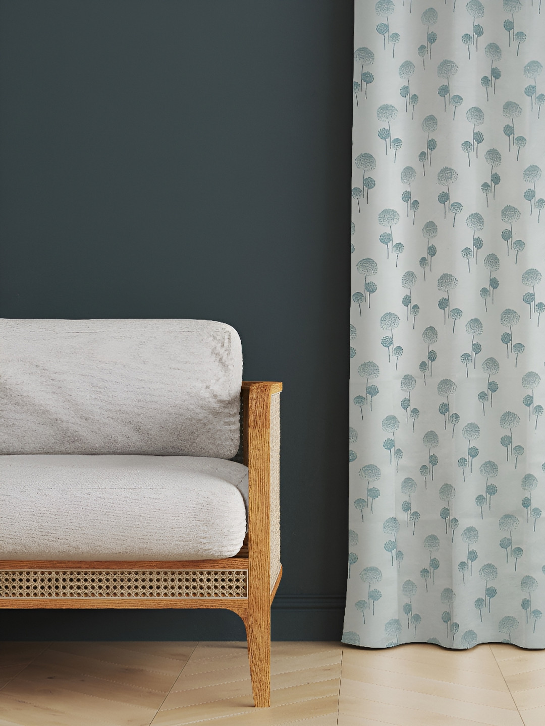 

EISMOURAH Grey & Blue Floral Room Darkening Door Curtain