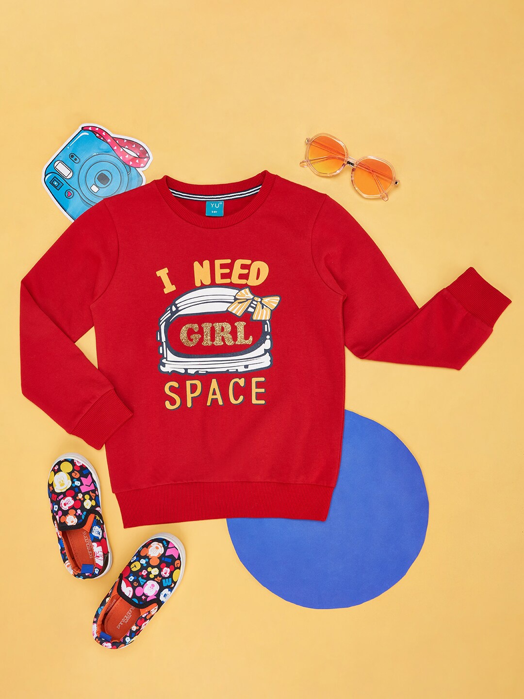 

YU by Pantaloons Girls Typography Printed Pullover Sweatshirt, Red