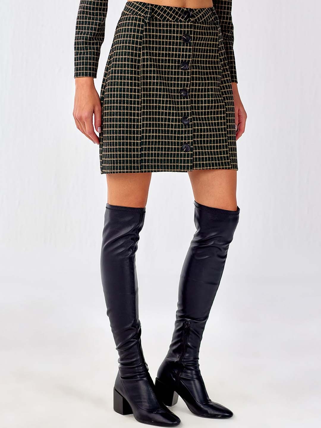 

COVER STORY Checked Straight Skirt, Green