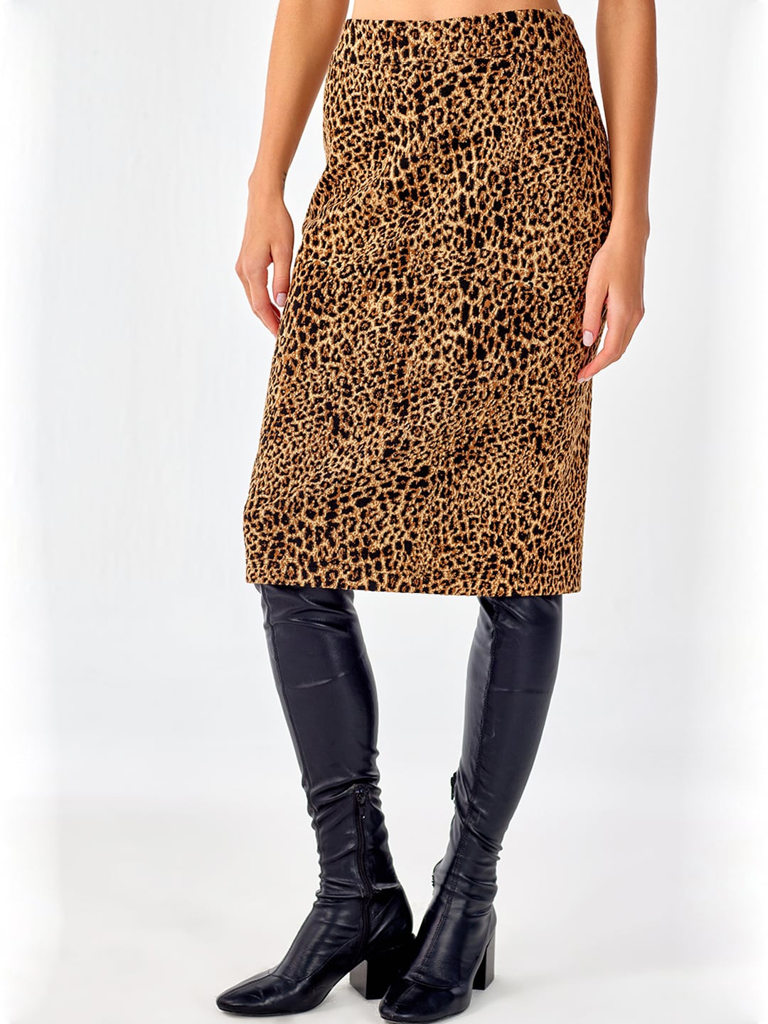 

COVER STORY Animal Skin Printed Straight Skirt, Brown