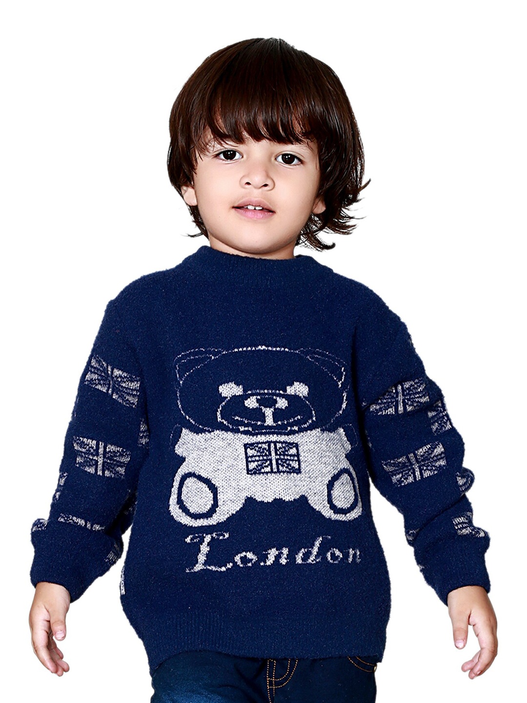 

BAESD Kids Conversational Printed Round Neck Acrylic Pullover Sweater, Navy blue