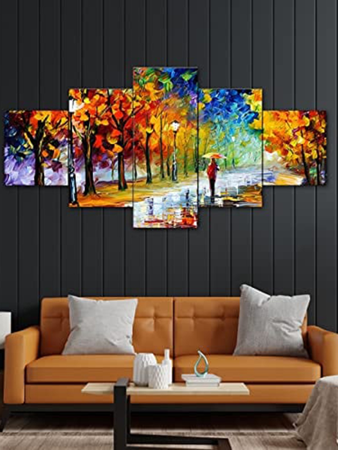 

Perpetual 5 Pieces Blue & Yellow 3D Printed Wooden Painting Wall Art
