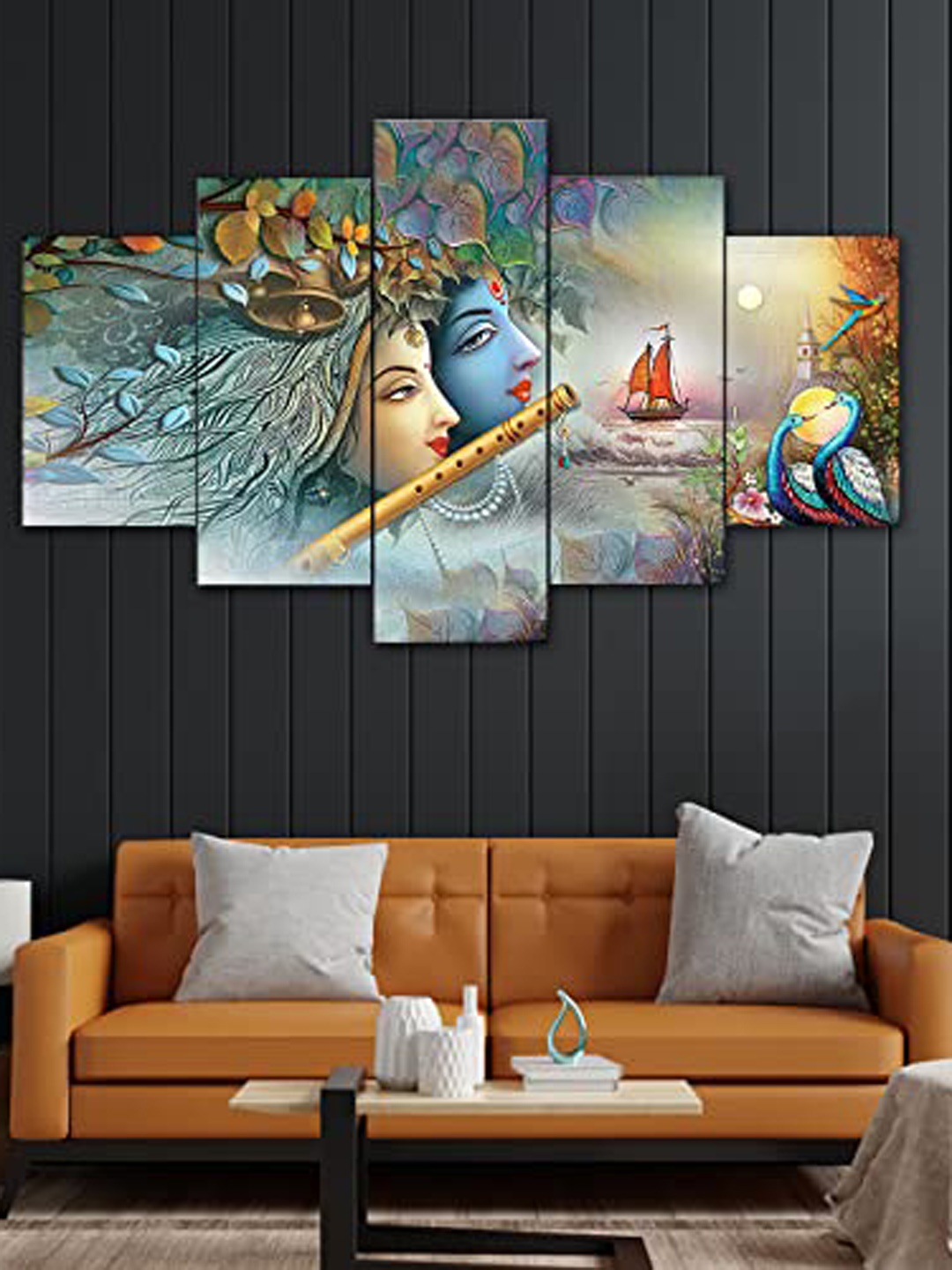 

Perpetual 5 Pieces Grey & Blue 3D Printed Wooden Painting Wall Art