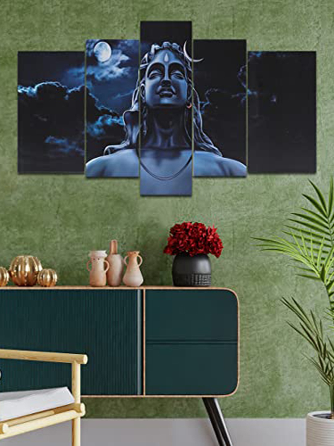 

Perpetual Blue & Black 5 Pieces Adiyogi Wooden Painting Wall Art