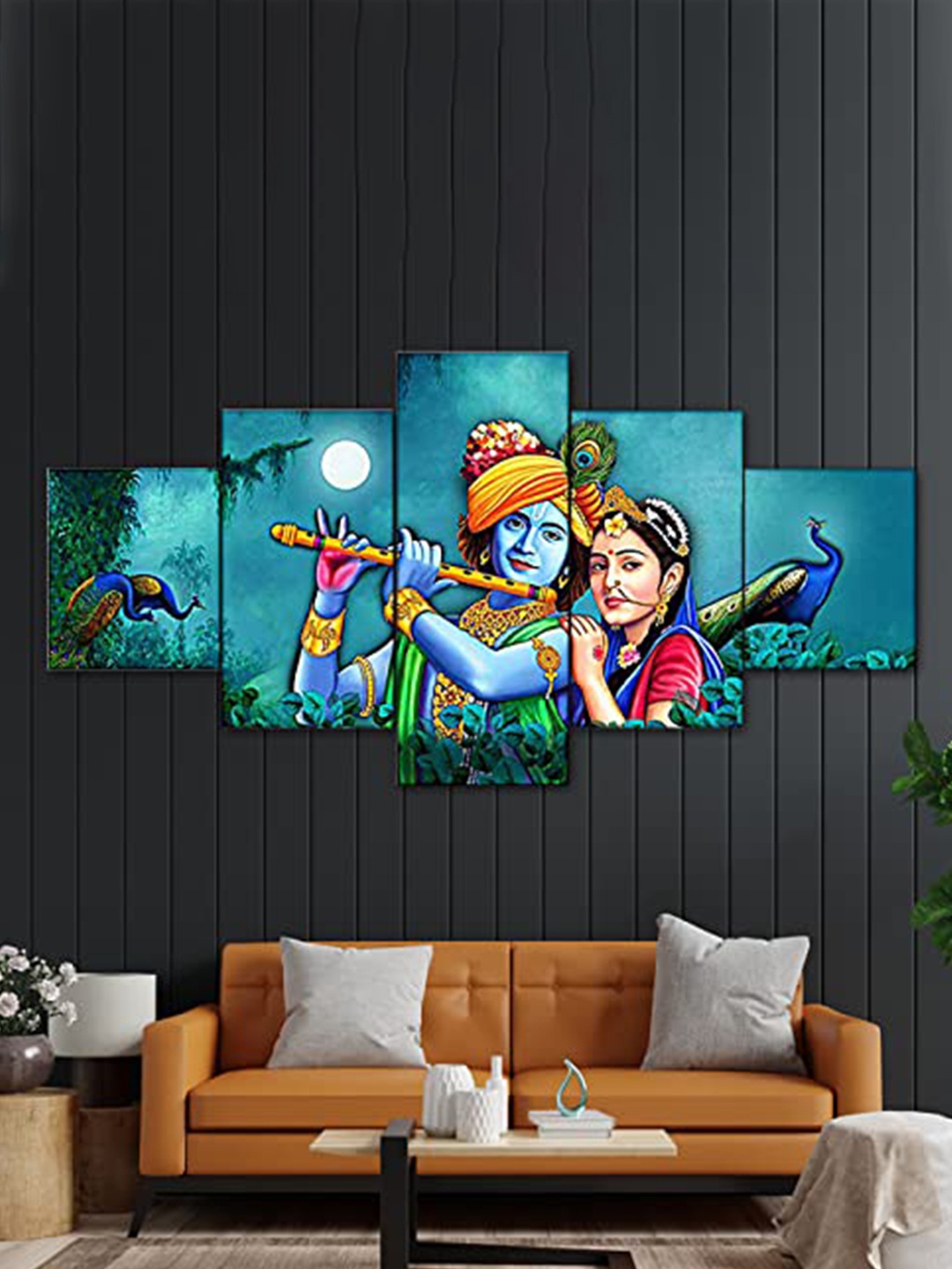 

Perpetual Green & Blue Wood Radha Krishna Painting Wall Art
