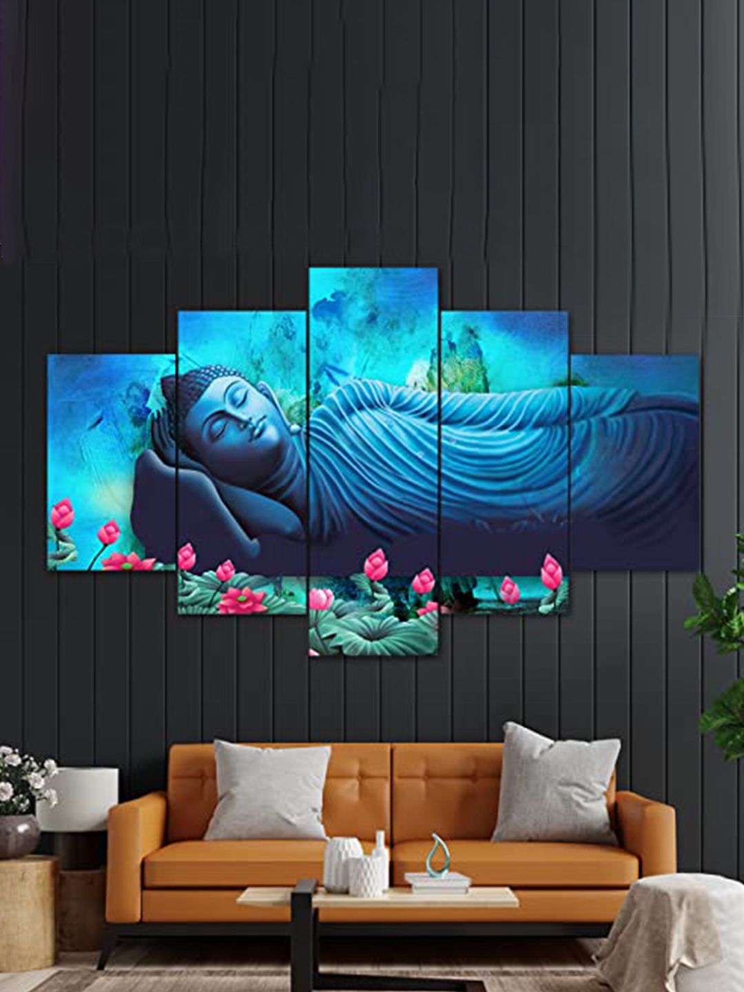 

Perpetual Blue & Pink 5 Piece Wooden Buddha Wall Painting Wall Art