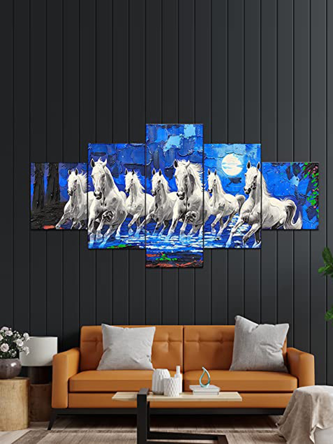 

Perpetual 5 Pieces Blue & White 3D Printed Wooden Painting Wall Art