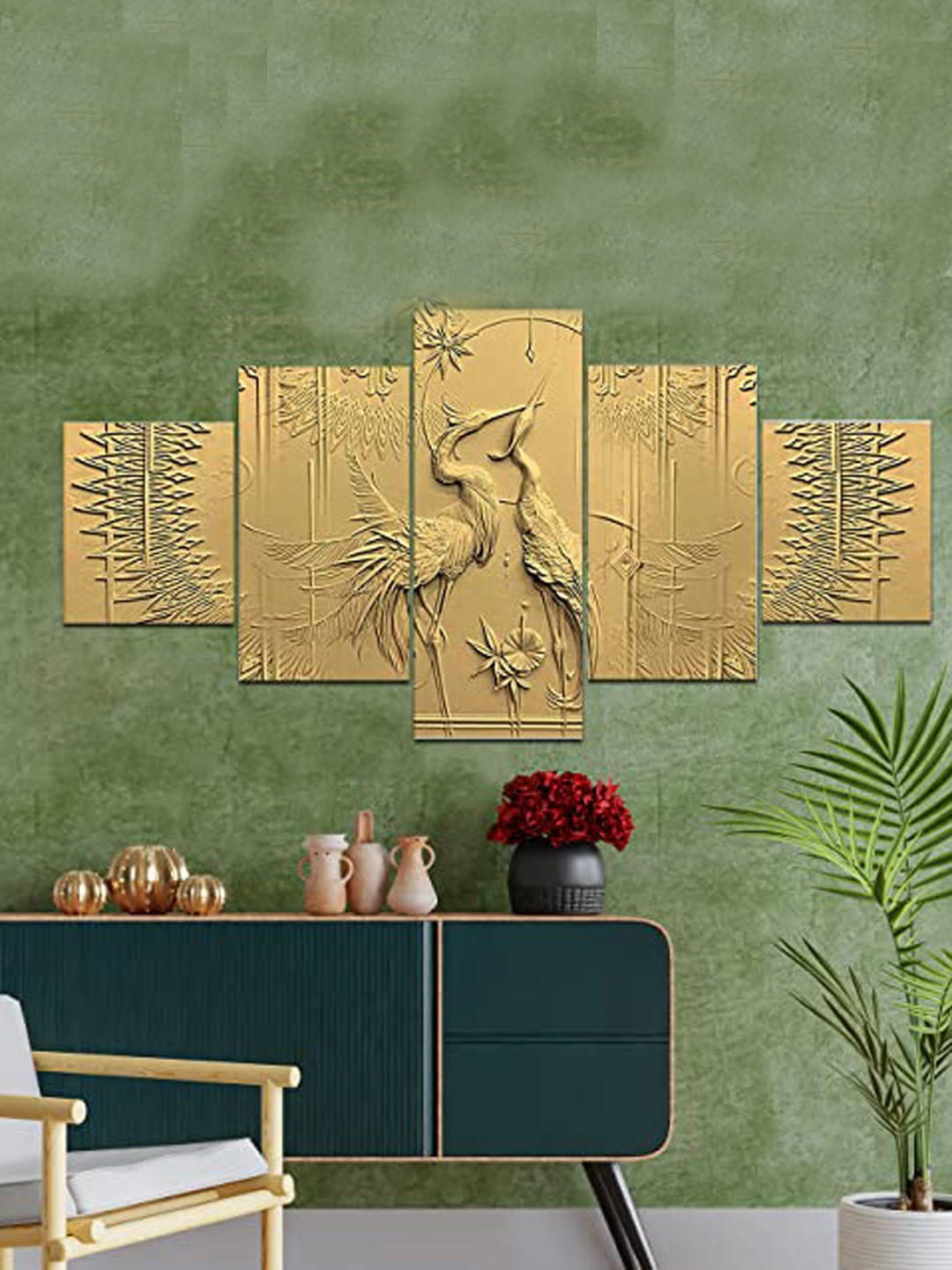 Perpetual Beige 5 Pieces 3D Printed Wooden Painting