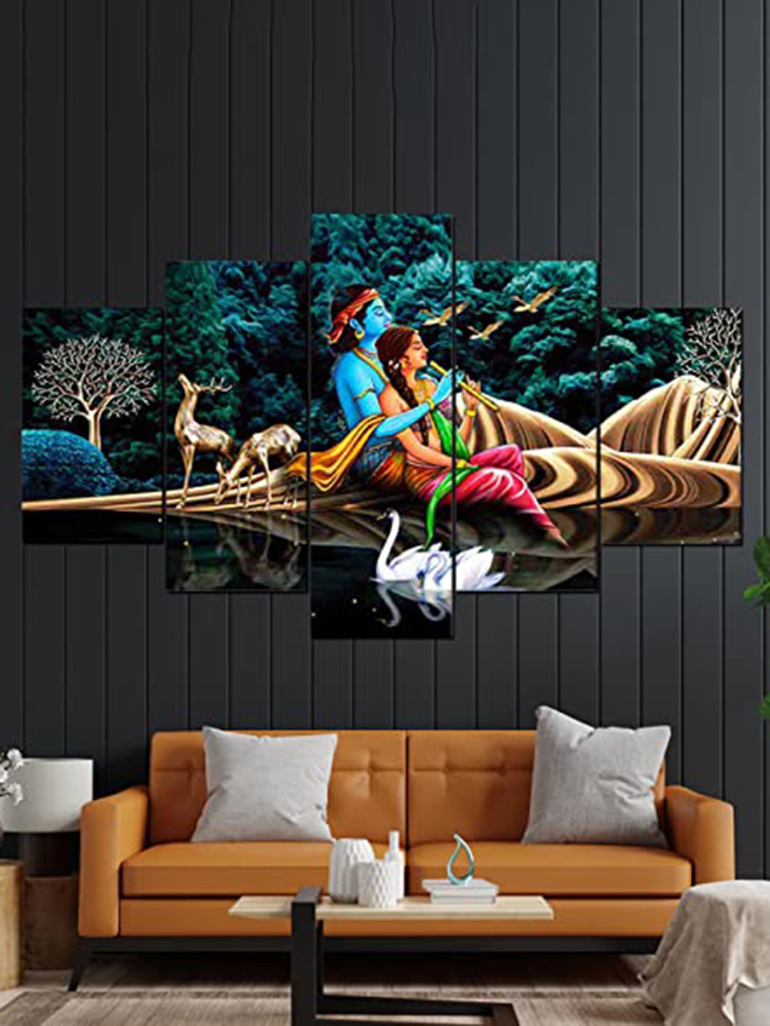 

Perpetual Blue 5 Pieces Radha Krishna Printed Wooden Painting