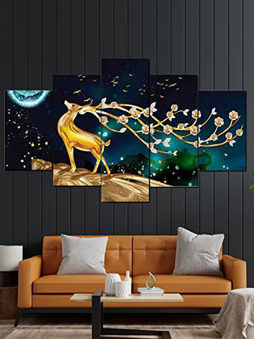 

Perpetual Yellow & Green Deer Abstract Landscape Wooden Painting Wall Art