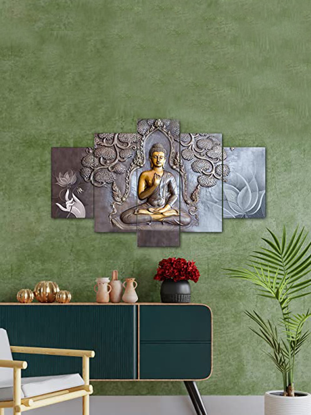 Perpetual Grey & Beige Buddha Printed Wooden 3D Painting Wall Art