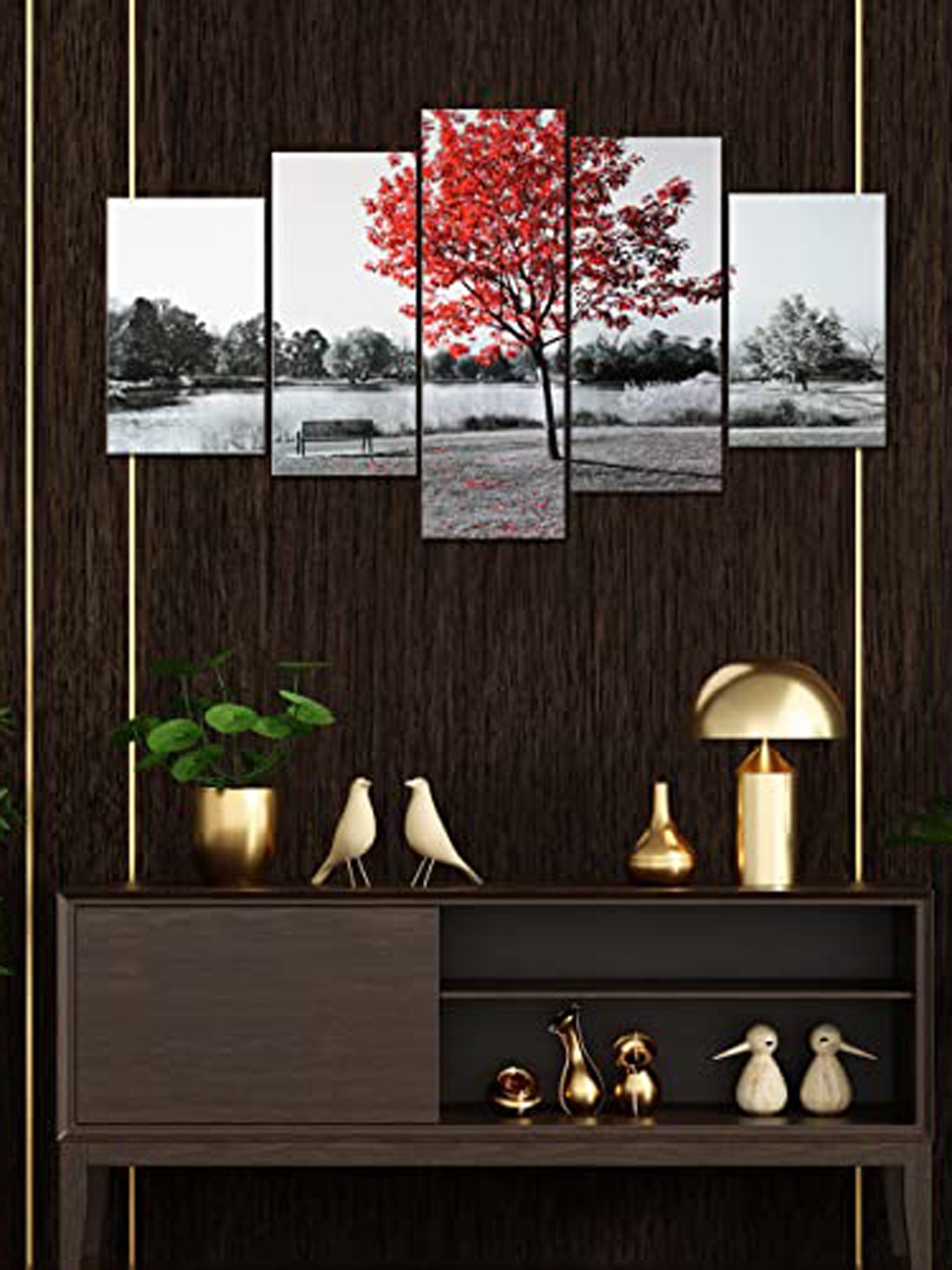 

Perpetual Grey & Red 5 Piece Wood Floral and Botanical Paintings Wall Arts