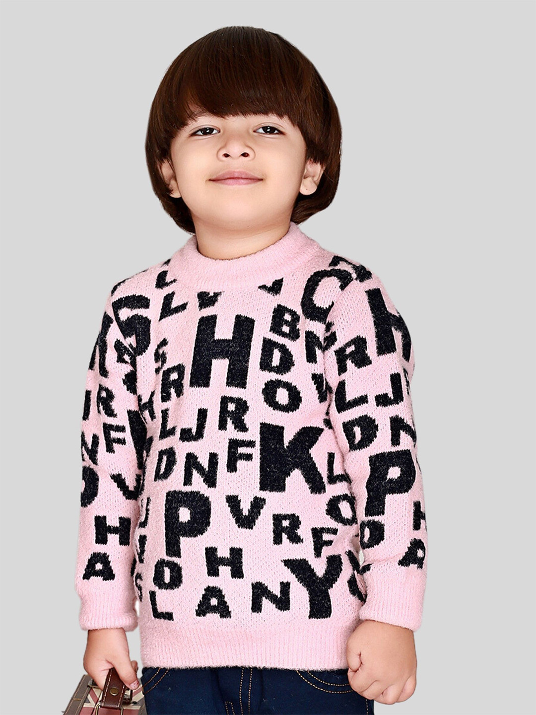 

BAESD Kids Typography Printed Round Neck Acrylic Pullover Sweater, Pink