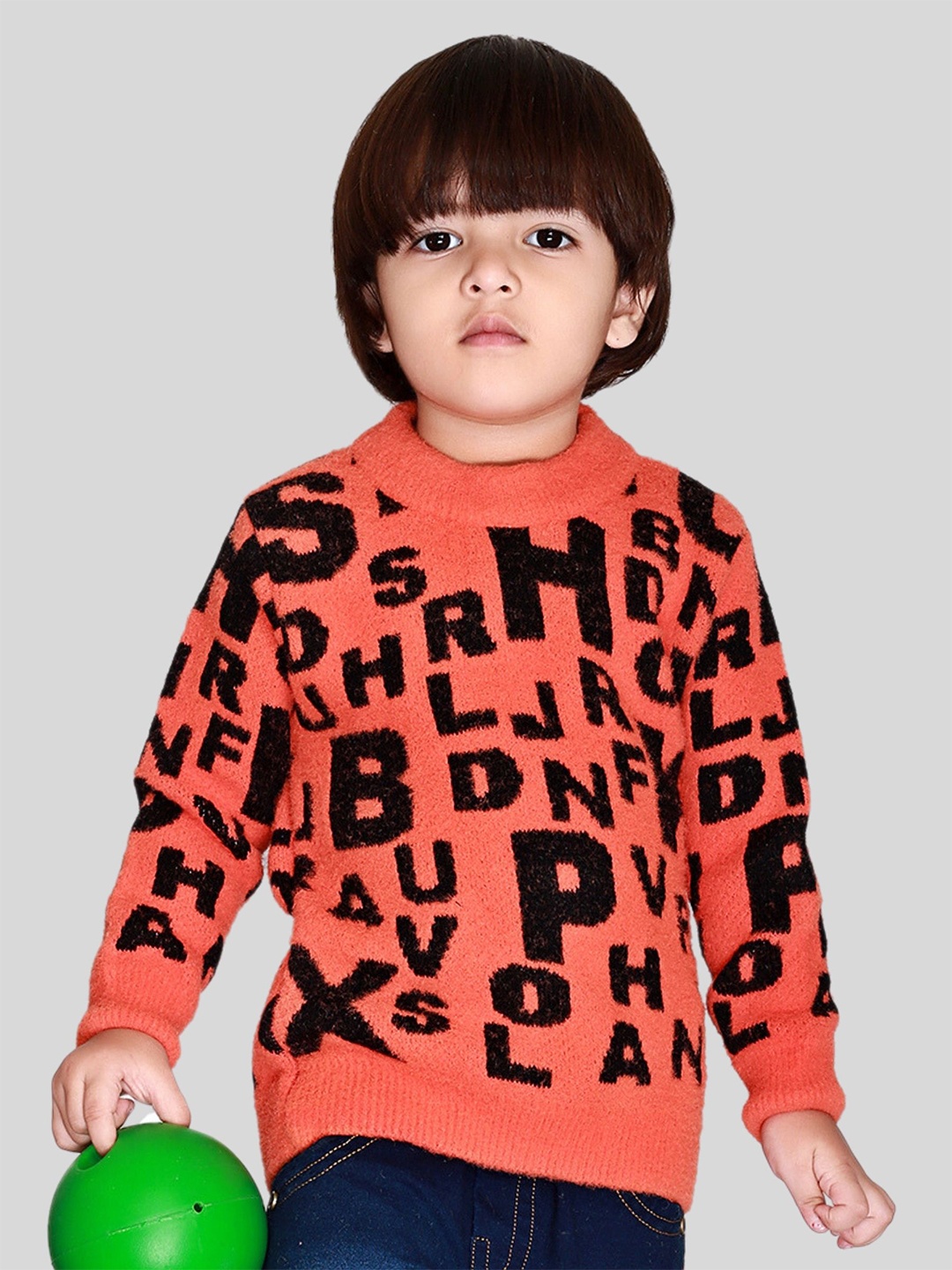 

BAESD Kids Typography Printed Round Neck Acrylic Pullover Sweater, Orange