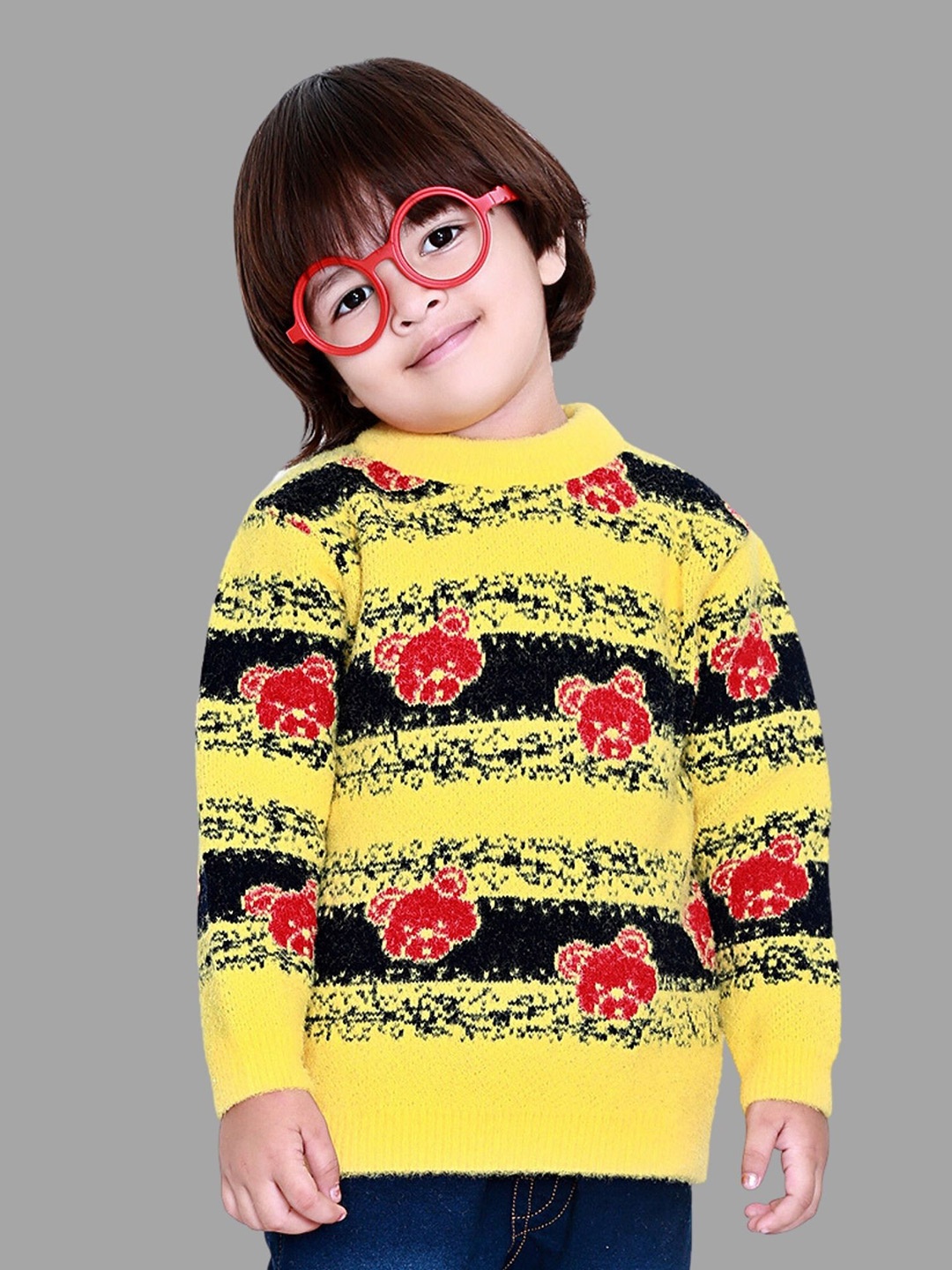 

BAESD Kids Striped Round Neck Acrylic Pullover Sweater, Yellow