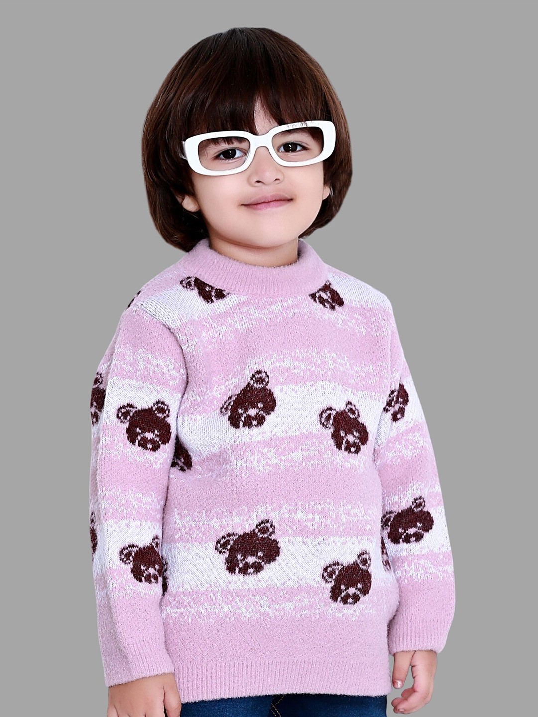 

BAESD Kids Striped Round Neck Acrylic Pullover Sweater, Pink