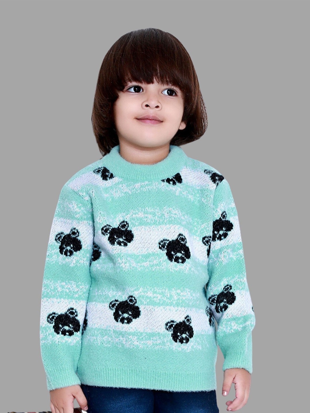 

BAESD Kids Striped Round Neck Acrylic Pullover Sweater, Green