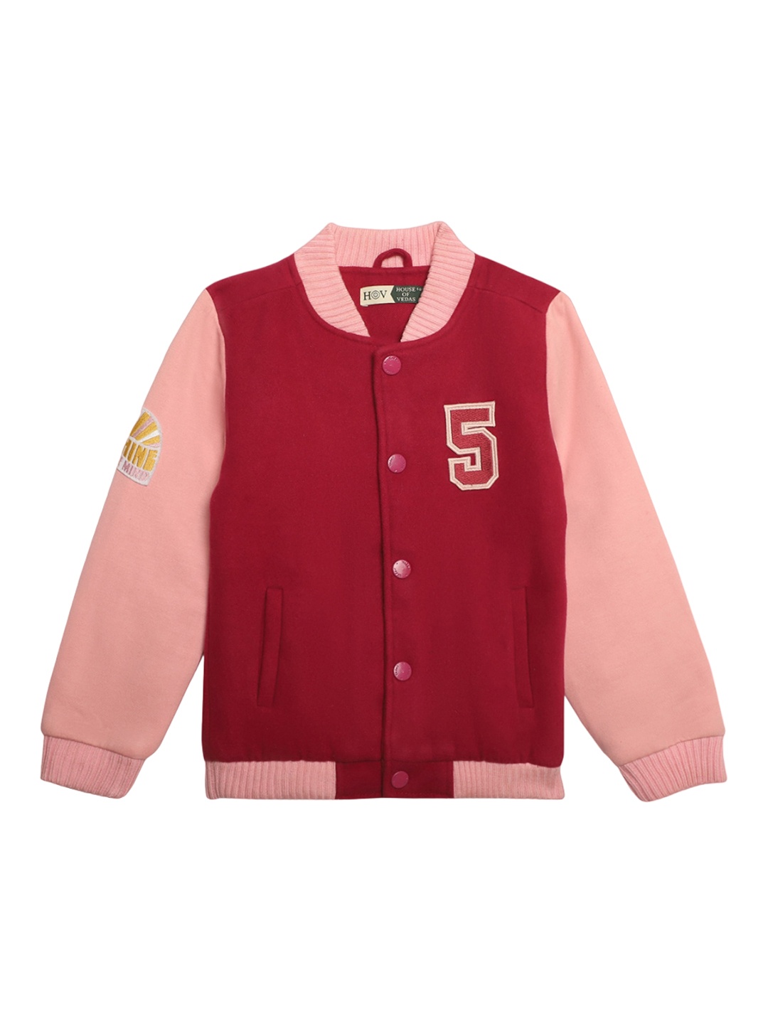 

HOUSE OF VEDAS Girls Colourblocked Lightweight Bomber Jacket, Magenta