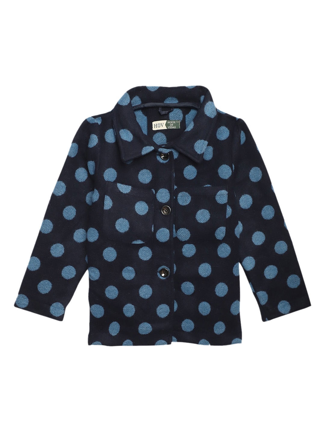 

HOUSE OF VEDAS Girls Printed Lightweight Open Front Jacket, Navy blue