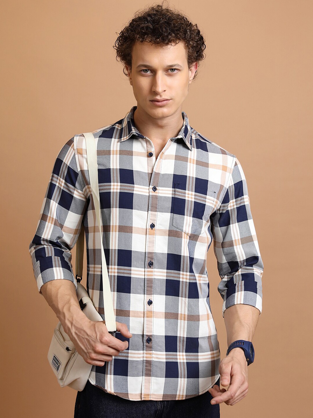 

HIGHLANDER Slim Fit Tartan Checked Casual Shirt, Navy blue